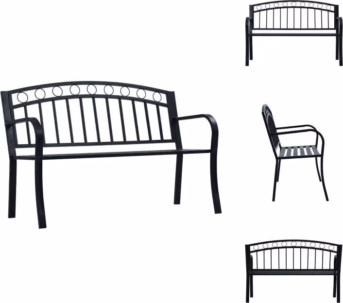 vidaXL Panchina da giardino 125 cm in acciaio nero - Panchine da giardino