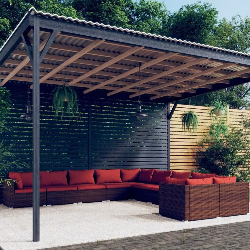 Maison Exclusive - Set da giardino da 10 pezzi con cuscini in polyrattan marrone