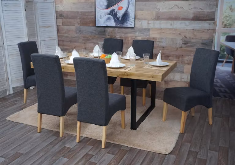 Set di 6 sedie da pranzo Latina, sedia per cucina, tessuto/materiale tessile ®, colore grigio scuro, gambe chiare