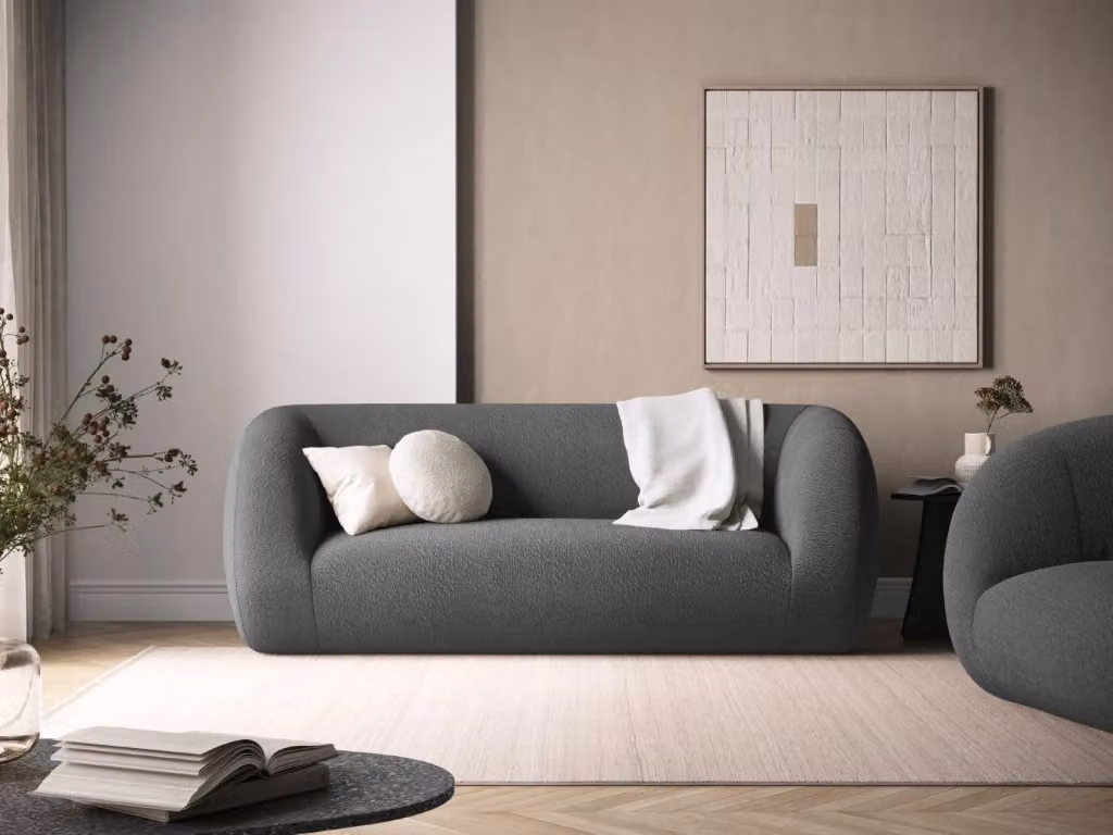 Divano 2 posti Essen di Cosmopolitan Design in bouclé grigio scuro per il tuo living room – 2