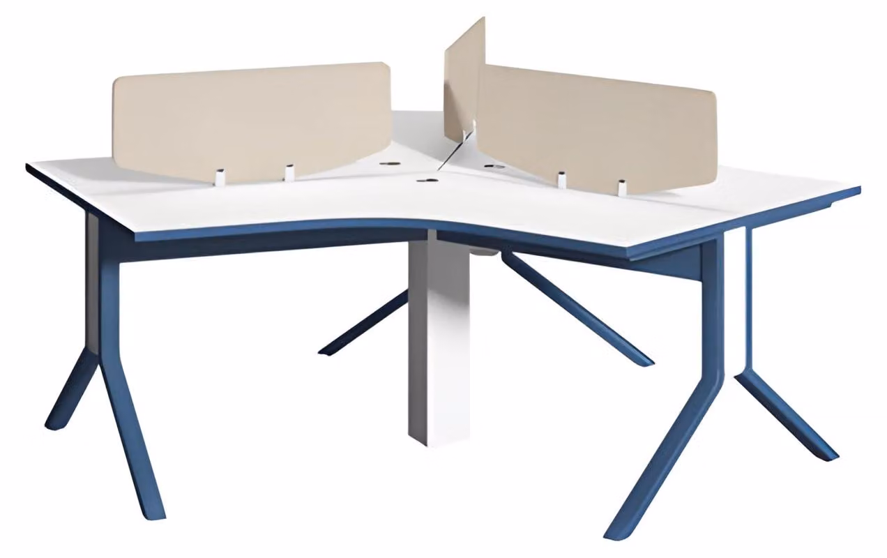 Bürotisch Eckschreibtisch Blau Weiß mit Trennwand für Arbeitsplatz Einrichtung