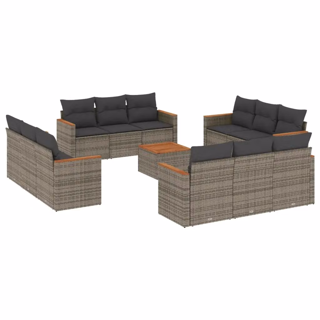 Set di Divani da Giardino VIDAXL in Polyrattan Grigio con 13 Pezzi e Cuscini – 2
