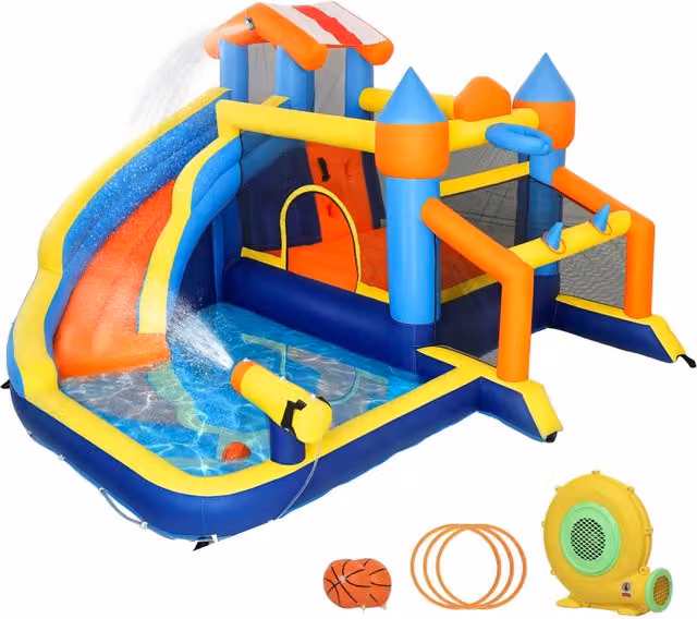 Castello gonfiabile da esterno 350 x 325 x 210 cm scivolo piscina ideale giardino festivo decorativo in tessuto oxford blu 21_0000411
