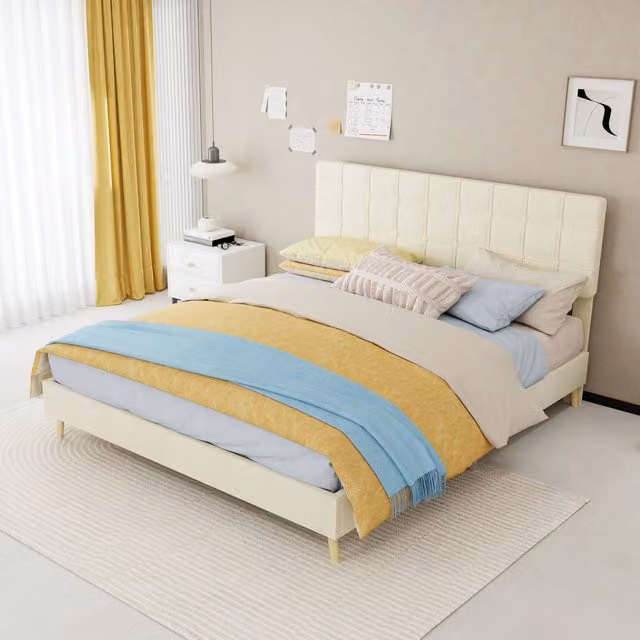 letto in velluto beige 160 x 200 cm