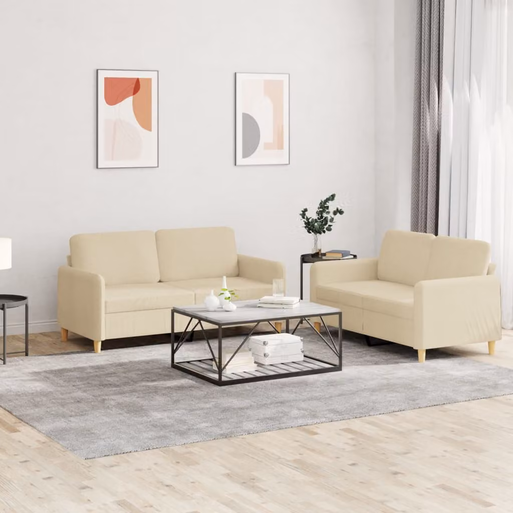 vidaXL Set di 2 Divani Moderni in Tessuto Beige con Cuscini e Struttura Imbottita