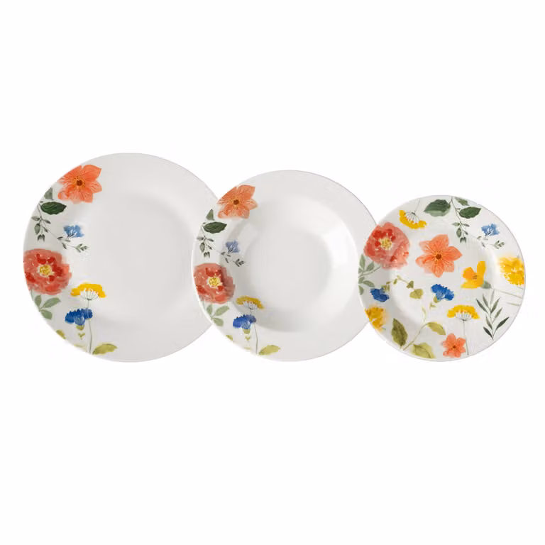 Servizio di piatti Helizabeth Gusto Casa in porcellana con decoro floreale multicolore, 12 pezzi