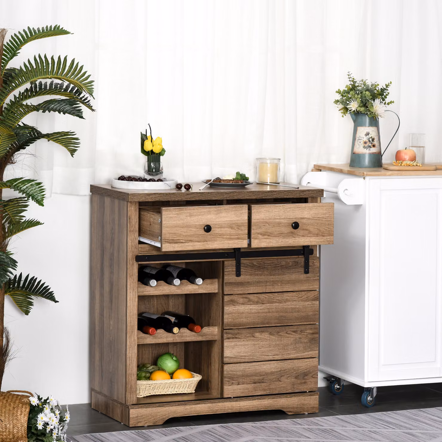 Credenza in stile industriale HOMCOM in legno marrone per cucina, sala da pranzo o soggiorno, L 80 x P 39 x H 86 cm – 2