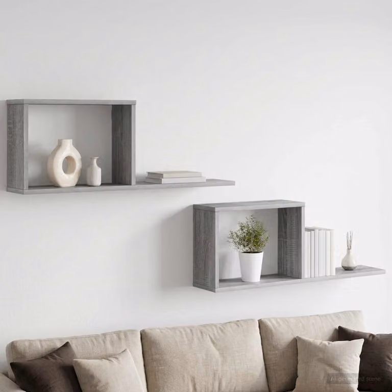 Set di 2 scaffali flottanti moderni vidaXL in MDF grigio, L: 80 cm, P: 30 cm, H: 15 cm