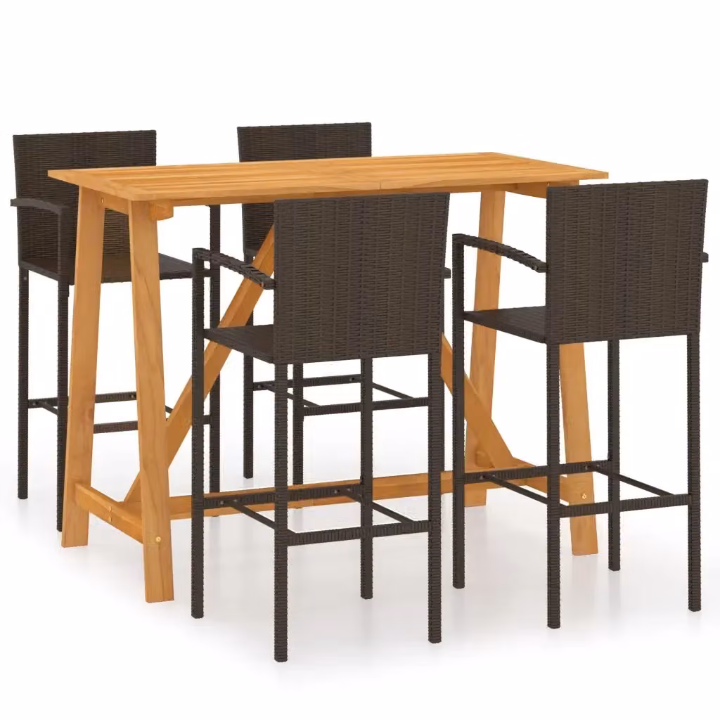 Set Bar da Giardino vidaXL in Legno di Acacia Marrone, 5 Pezzi – 2