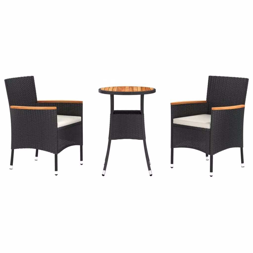 Set Bistrò da Giardino 3 pz con Cuscini in Polyrattan Nero