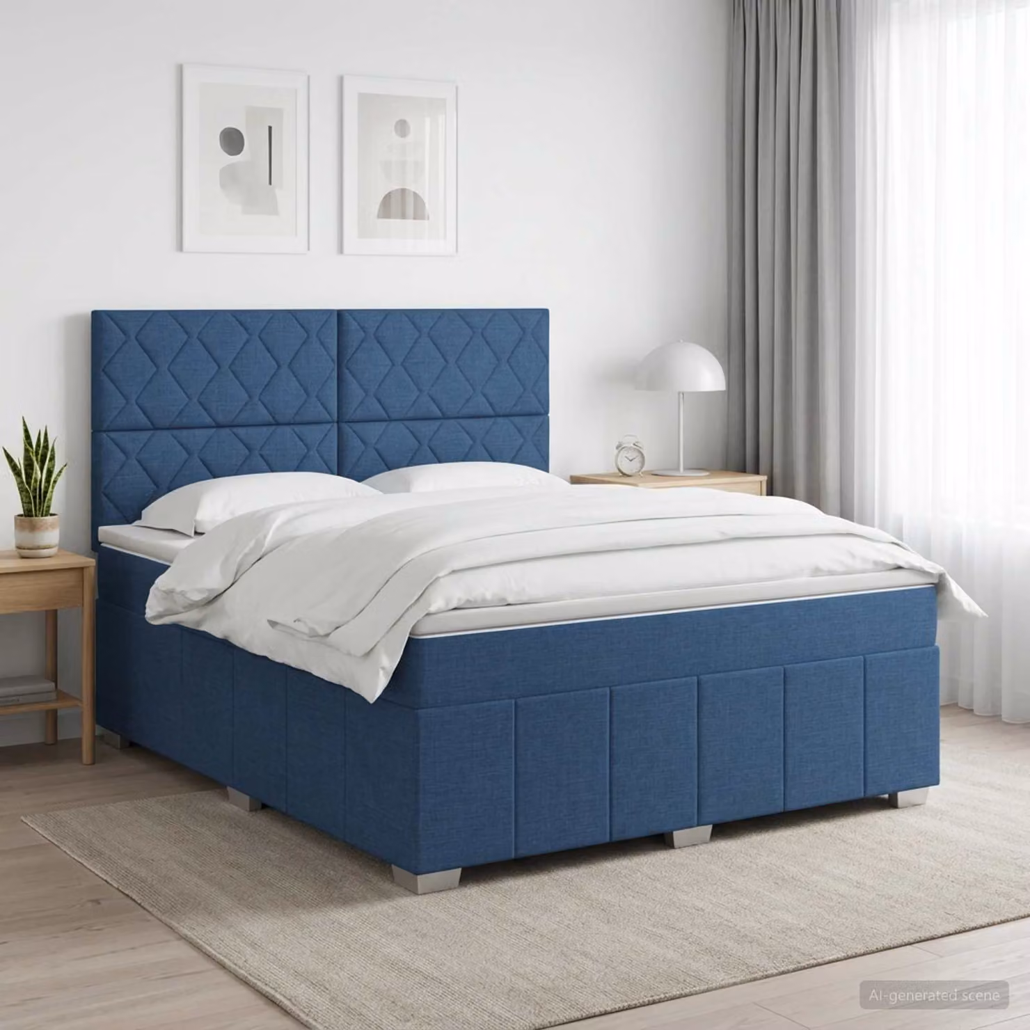 Letto box spring con materasso vidaXL in tessuto blu e bianco, con molle a sacco, L 160 x P 200 cm