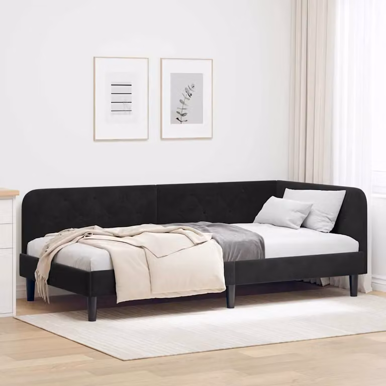 Cornice del letto ad angolo vidaXL in velluto nero, L 90 x P 190 cm