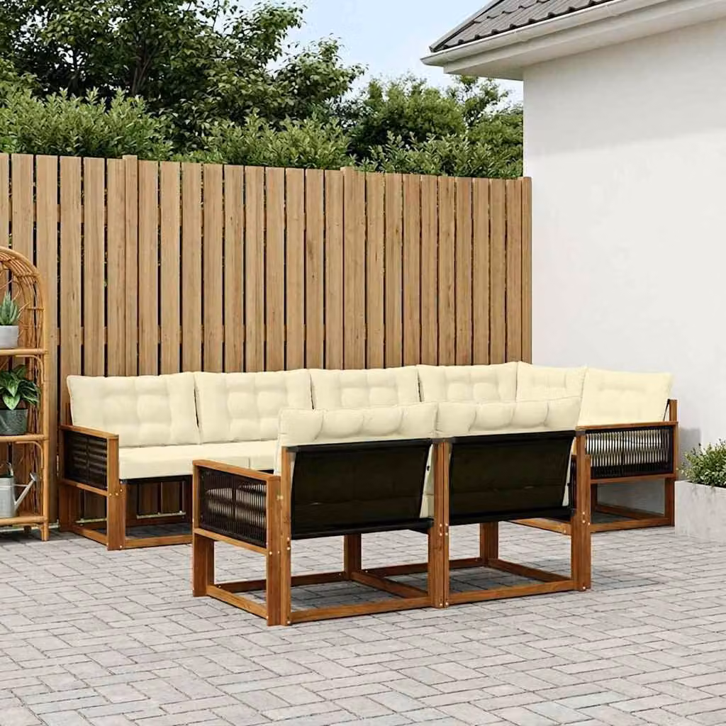 Set di divani da esterno vidaXL 7 pz in legno di acacia con cuscini beige e crema