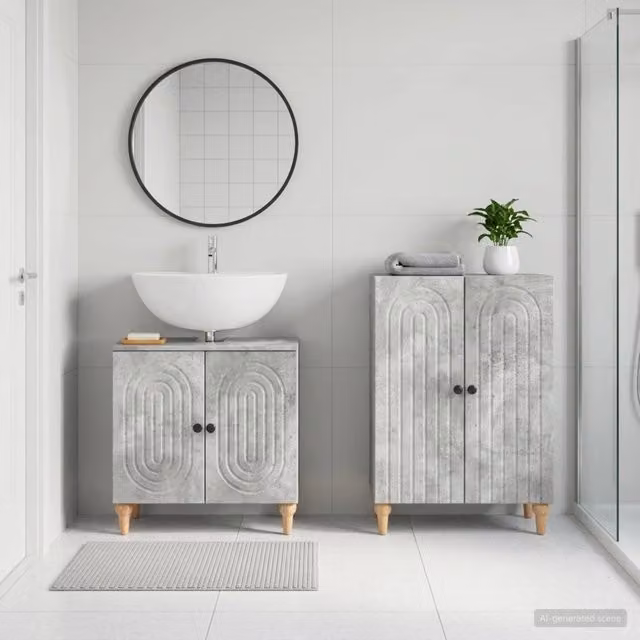 Set di mobili da bagno moderno vidaXL composto da mobile sottolavabo e mobile laterale in legno grigio opaco L/P/H: 80,0 x 59,5 x 31,5 cm e 59,5 x 29,44 x 31,5 cm