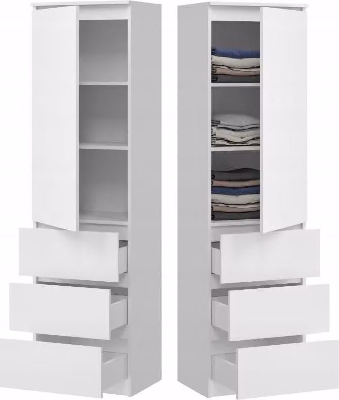 BDW, armadio con 3 cassetti, 50×180,5×40 cm, bianco