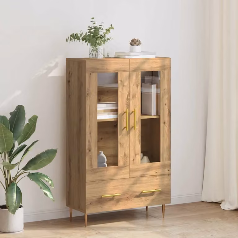Credenza moderna vidaXL in rovere marrone con ante in vetro e ripiani interni L: 69,5 cm, P: 31 cm, H: 115 cm