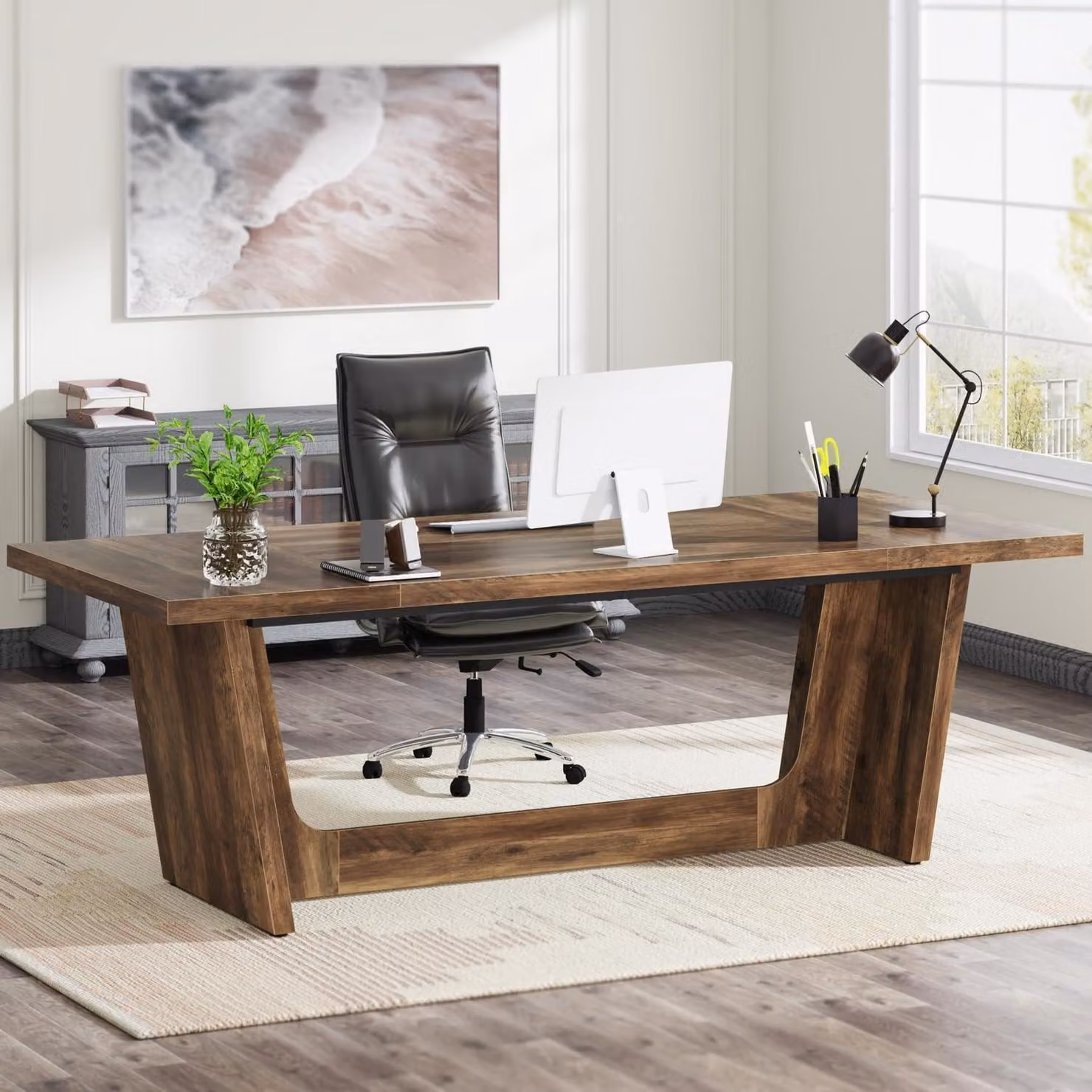 Scrivania, tavolo per computer, 180 x 79 x 75 cm, legno marrone rustico