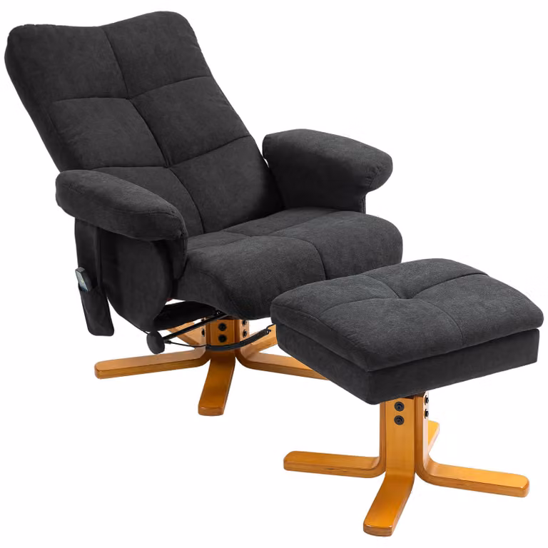 Poltrona relax HOMCOM con poggiapiedi, vano portaoggetti e funzione massaggio con reclinazione