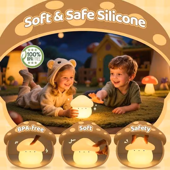 Lampada da notte in silicone per bambini - Regolabile e facile da usare - Lampada da notte ricaricabile per la cameretta dei bambini