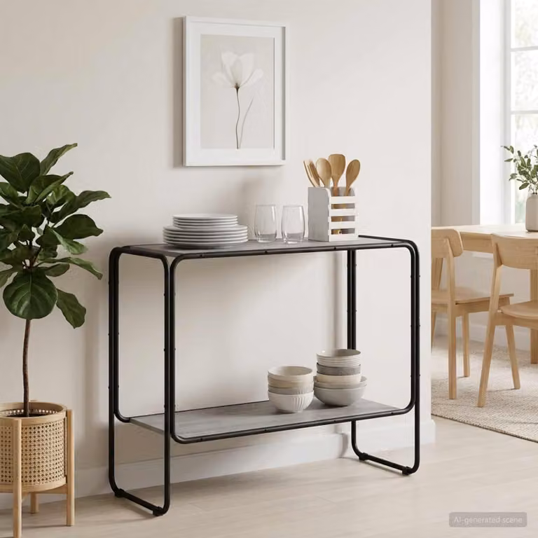 Credenza vidaXL in stile industrial color grigio in legno ingegnerizzato e metallo, L: 93.5 cm, P: 38 cm, H: 75 cm