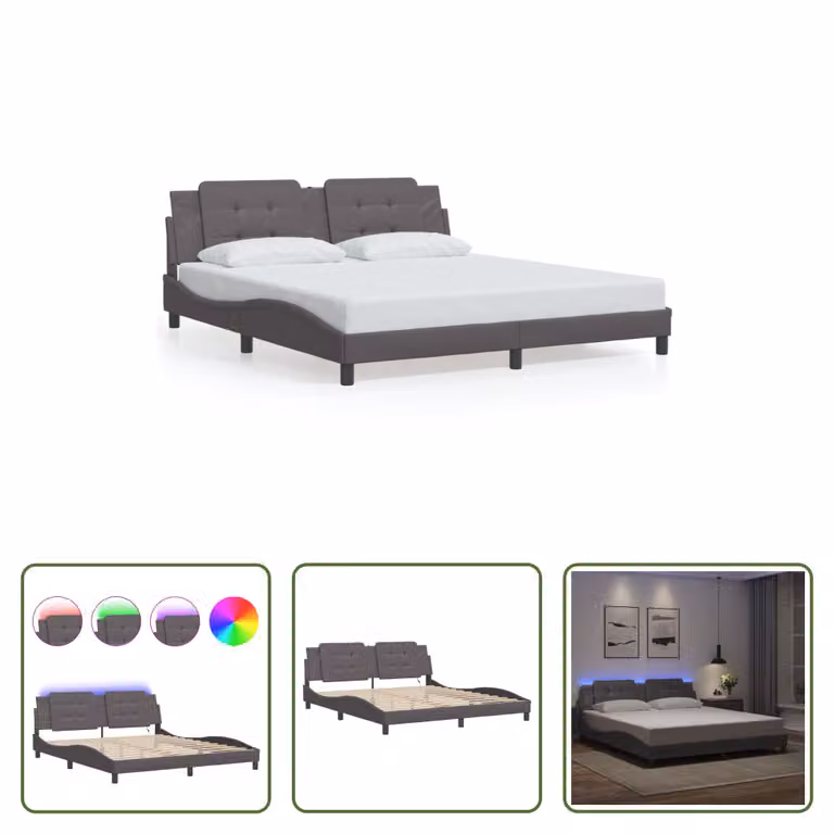 The Living Store Giroletto con LED grigio 180x200 cm in ecopelle
