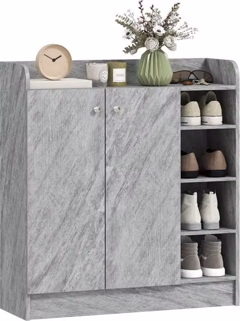 Scarpiera Moderna Zephmum con Armadietto e Ripiani Aperti, Grigio Opaco, L 83 cm x P 30 cm x H 90 cm