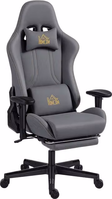Sedia da Gaming Ergonomica HOMCOM Grigia con Braccioli Regolabili e Poggiatesta L/P/H: 76 x 72 x 132 cm