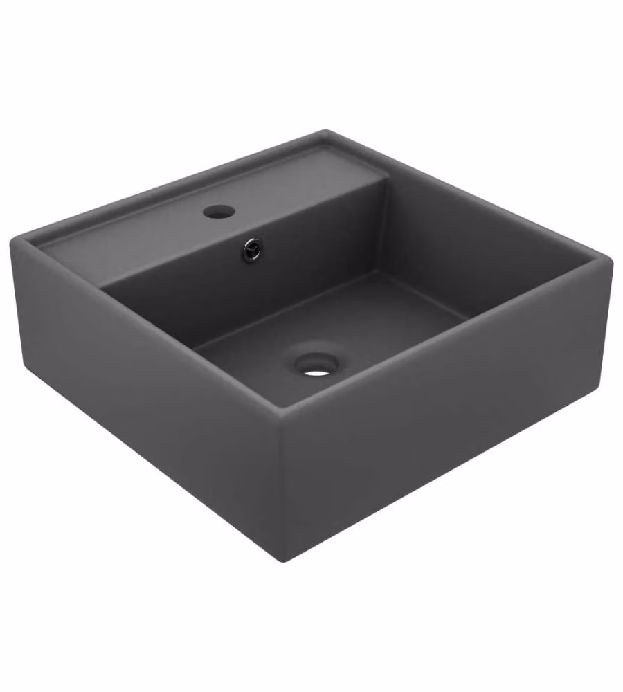 Lavabo Troppopieno Quadrato Grigio Scuro Opaco 41x41cm Ceramica