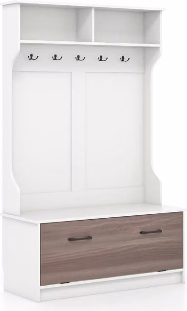 Armadio ingresso multifunzionale Design Mania con panca e appendiabiti, Bianco opaco, L: 100 cm, P: 32,5 cm, H: 160 cm
