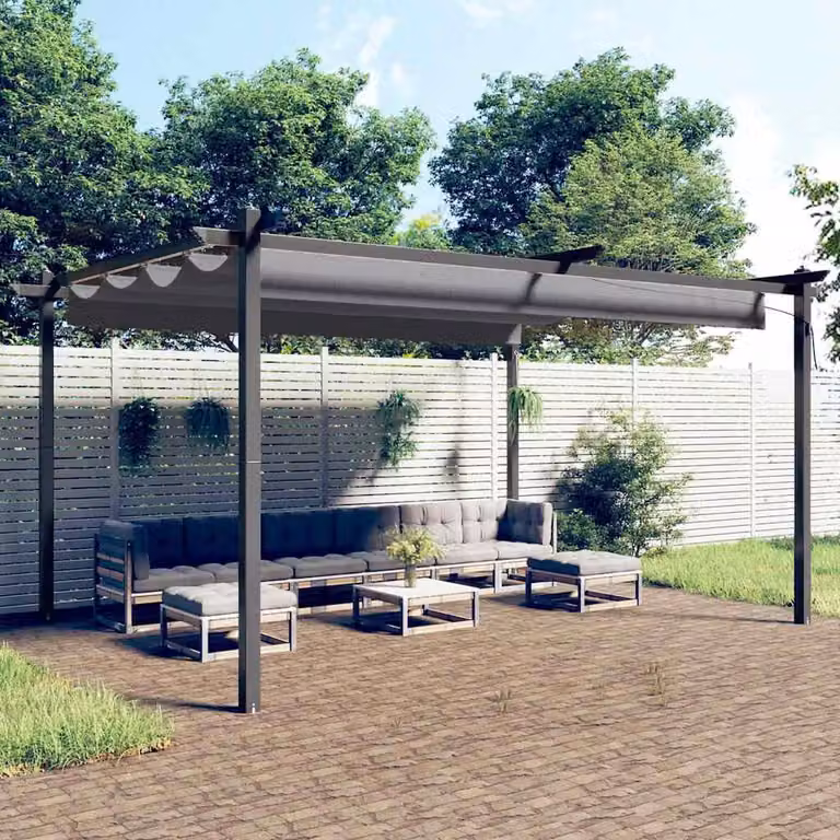 vidaXL Pergola da Giardino con Tetto Retrattile in Acciaio e Poliestere, L: 400 cm, P: 300 cm, H: 220 cm, Antracite