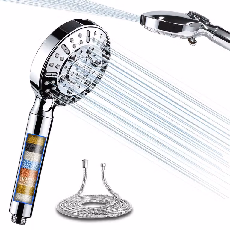 Doccia con filtro, riduce cloro e calcare, alta pressione, colore argento