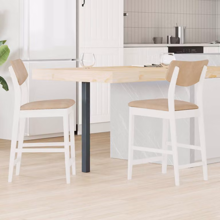 Set di 2 sedie da pranzo vidaXL in legno di gomma bianco con seduta in tessuto, L/P/H: 48 x 49 x 95 cm