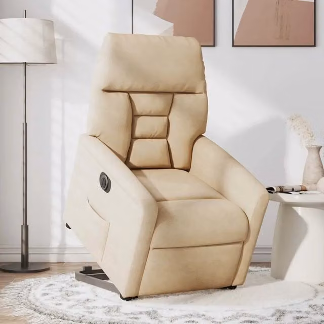Poltrona Alzapersona Elettrica Reclinabile vidaXL in Microfibra Beige con Braccioli per Senior