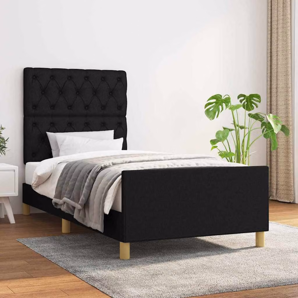 Giroletto vidaXL senza materasso nero in tessuto con doghe in legno L/P/H: 200 x 80 x 128 cm