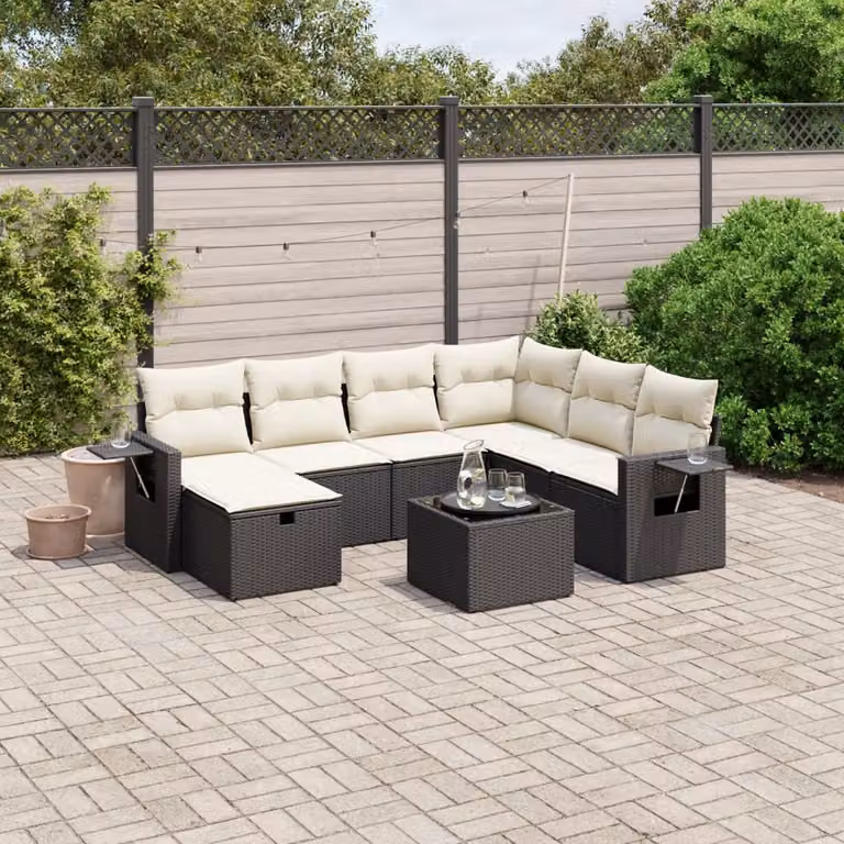 vidaXL Set Divani da Giardino a L con 8 Pezzi, Polyrattan Nero e Cuscini con Rivestimenti Rimovibili e Tavolino da Caffè