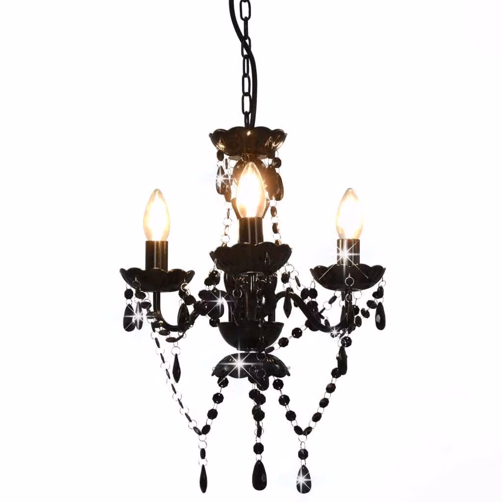 The Living Store Lampadario con perle nero rotondo 3×E14