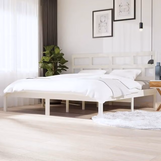 Letto con giroletto in legno massello di pino bianco vidaXL 200x200 cm – 1