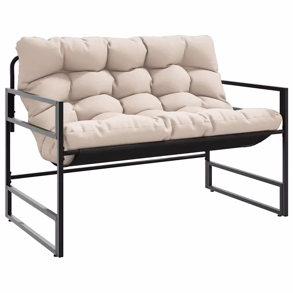 Panchina da giardino moderna vidaXL con braccioli in metallo e cuscini in tessuto, colori nero e beige, L: 113 cm, P: 67 cm, H: 76 cm – 2