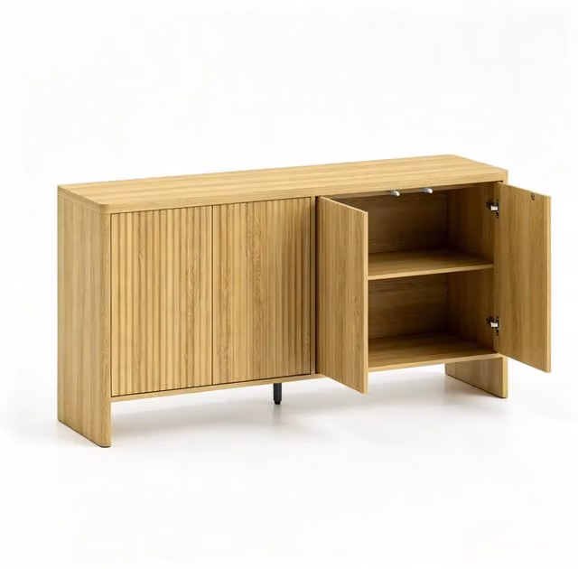 Credenza moderna per soggiorno con 2 ante e ripiano regolabile in MDF color rovere, L/P/H: 147 x 40 x 77 cm