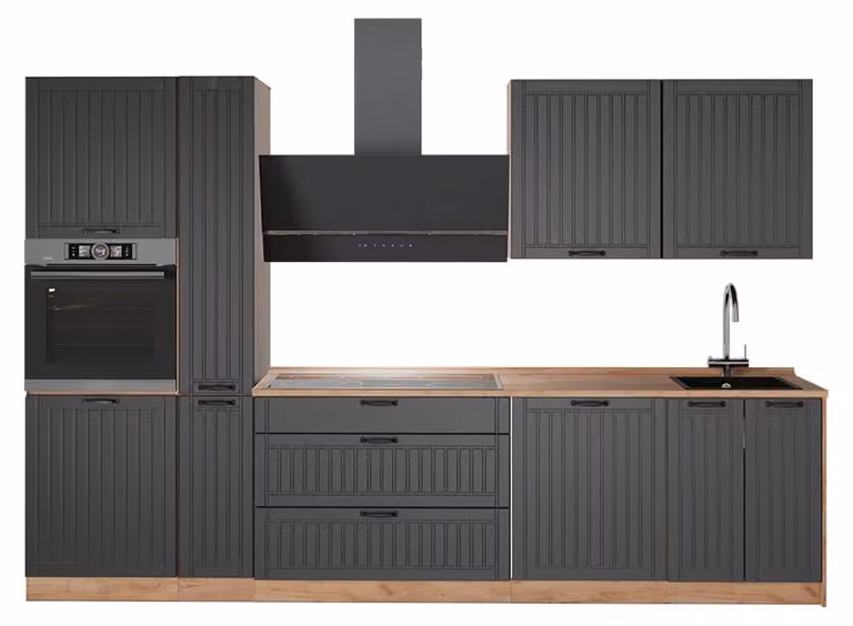 Cucina componibile Vicco Fame-Line Grigio scuro/Rovere dorato 310 cm senza piano di lavoro, Model 64295