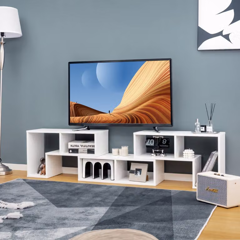 Centro di intrattenimento Costway per console TV fino a 65 pollici, mobile moderno con scomparti multimediali in MDF, Bianco opaco