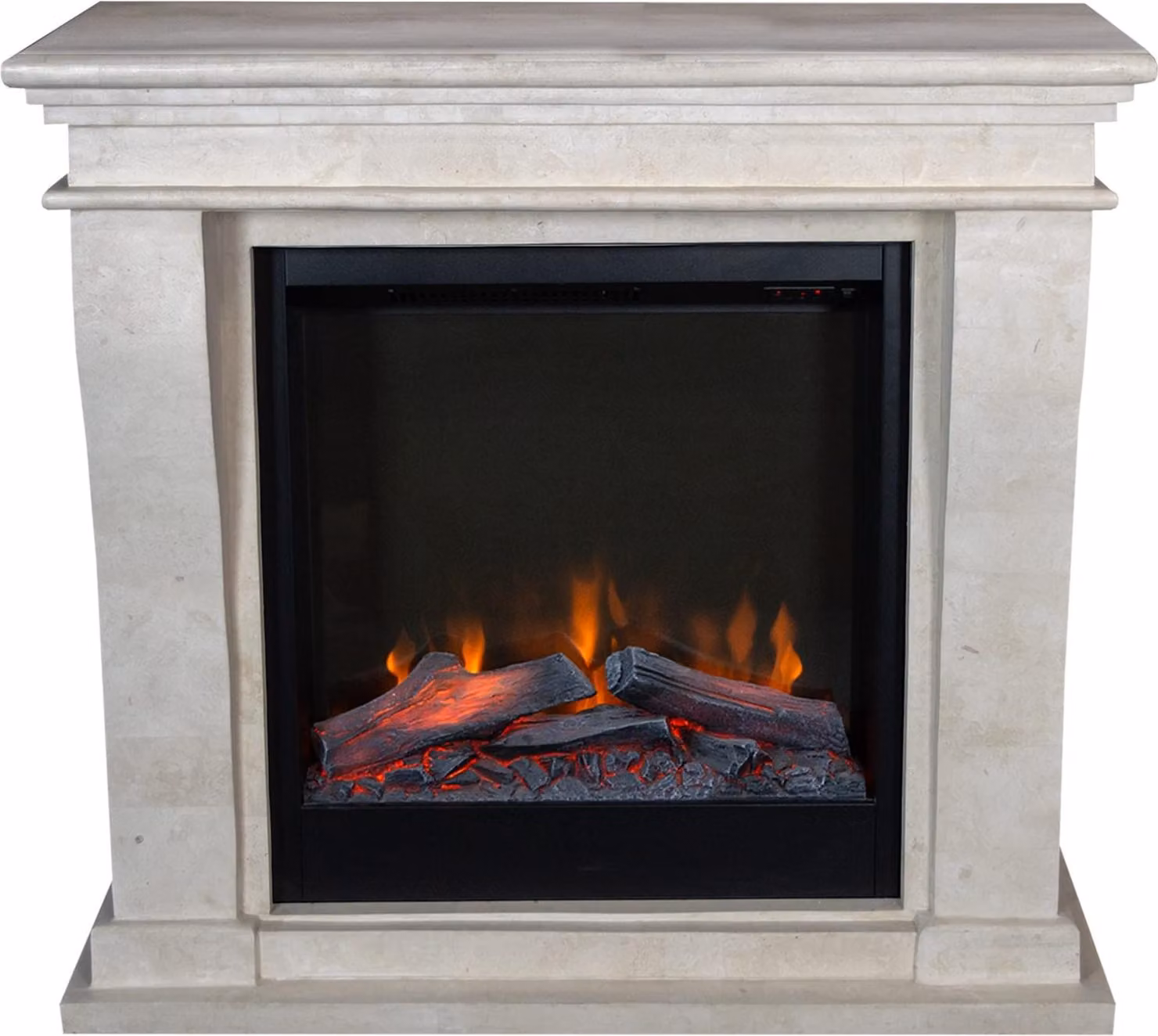 Caminetto elettrico Xaralyn - Kreta-Mini ELE-SWP - pietra naturale levigata bianca - riscaldamento 1500 watt - con telecomando - caminetto da incasso incluso - caminetto decorativo