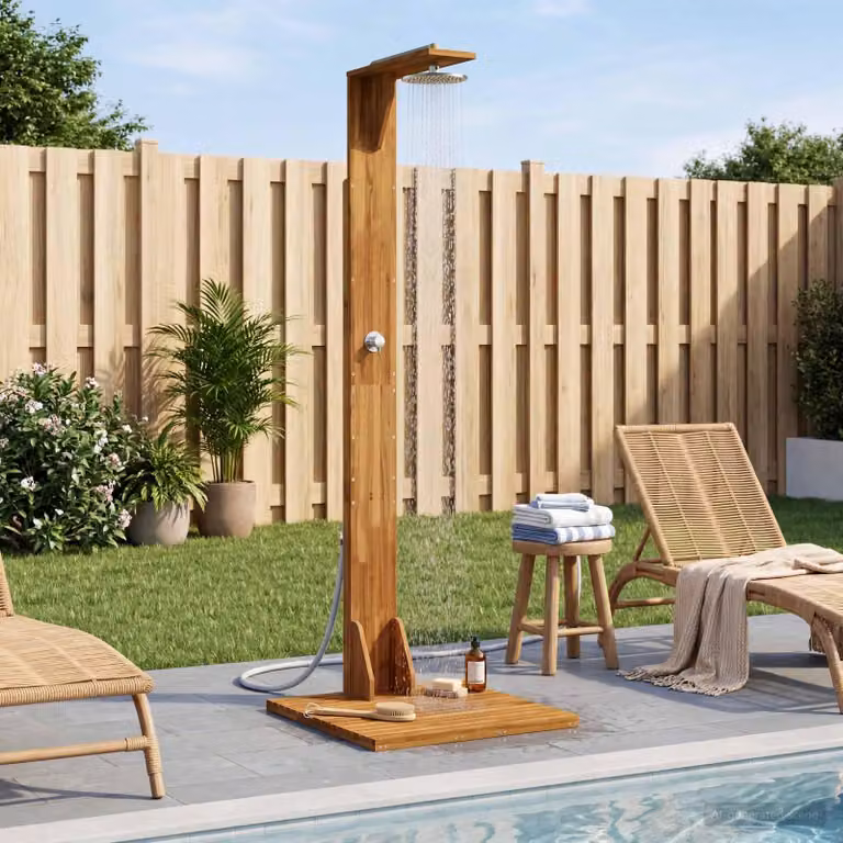 Maison Exclusive - Doccia da giardino, 219 cm. Realizzata in legno di acacia massello e acciaio inossidabile, dal design naturale