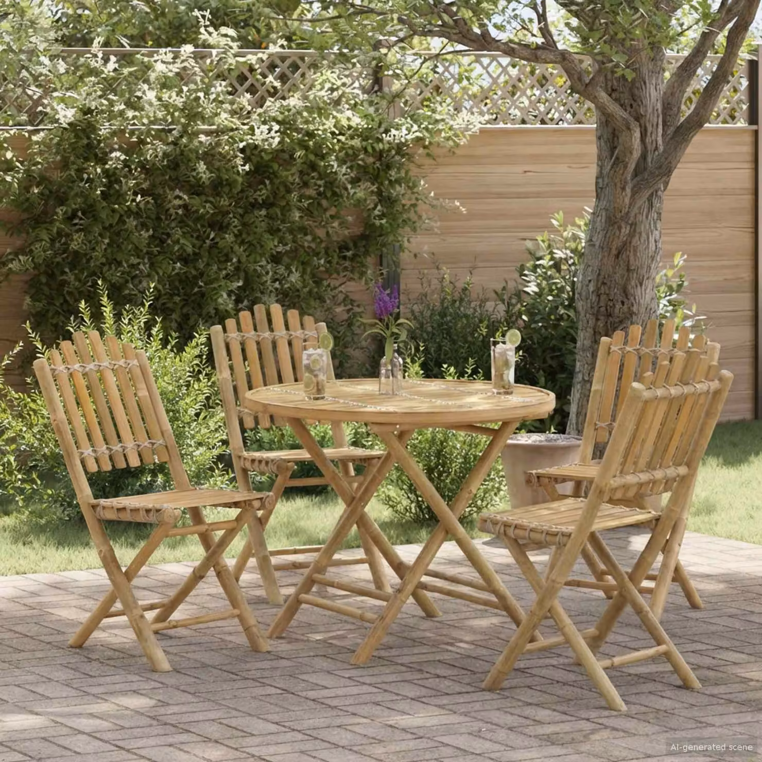 vidaXL Tavolo da Giardino in Bambù Naturale, Colore Marrone e Beige, L: 80 cm, P: 70 cm