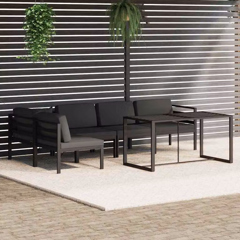 Set di Divani da Giardino vidaXL 6 pz con Tavolino e Cuscini in Alluminio Antracite