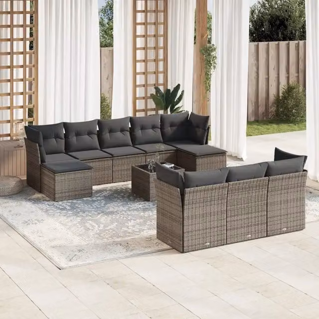 Set di divani da giardino VIDAXL in polyrattan grigio con cuscini, 11 pezzi