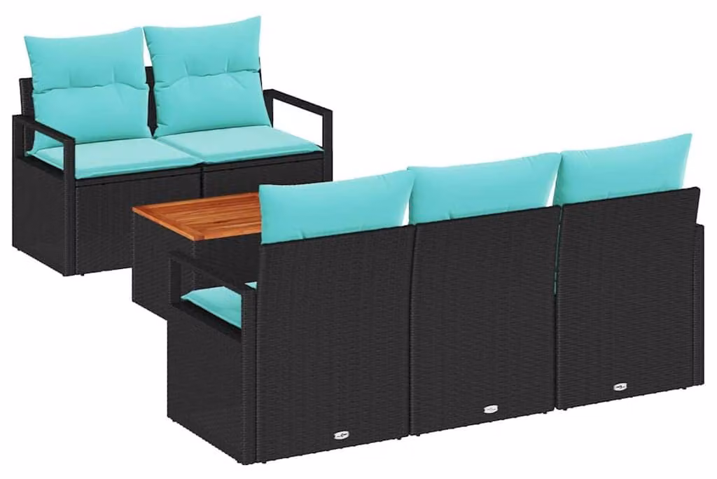 Set Divano da Giardino con cuscino 6 pcs Nero polyrattan