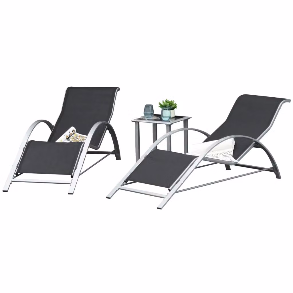 Set di 2 Poltrone Relax e Tavolino Minimal in Metallo e Vetro Grigio Antracite per Giardino, Balcone o Terrazza – 2
