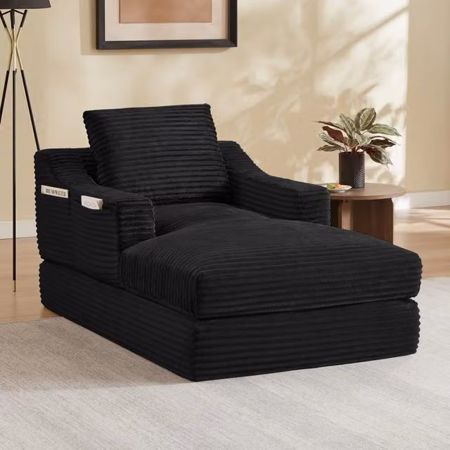 Poltrona reclinabile, poltrona con braccioli, divanetto singolo, velluto a coste, funzione letto, con cuscini, nero