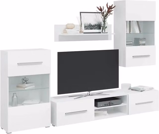 Mobile TV a Parete con Vetrina 5 pz Illuminazione LED Bianco 243863